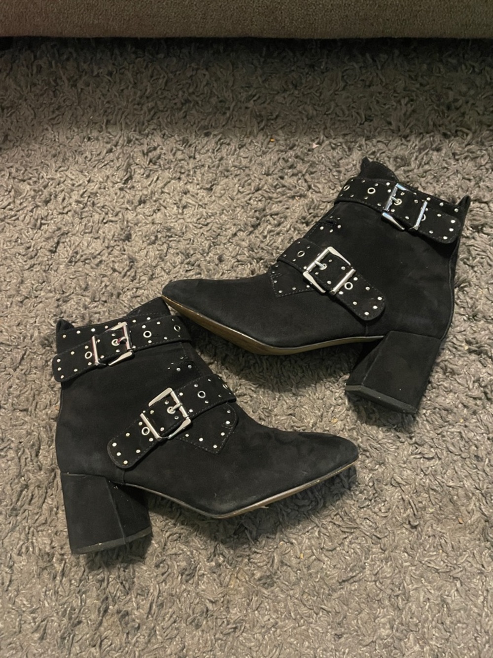 Rebecca Minkoff Black Studded Double-Buckle Ankle Boots
